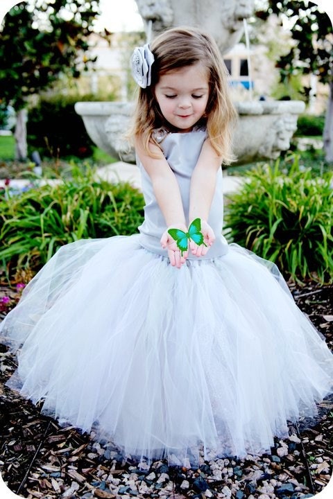 Gray Flower Girl Tutu Dress--Skirt and Top Set--Full of Glitter--Perfect for Weddings, Portraits and Pageants