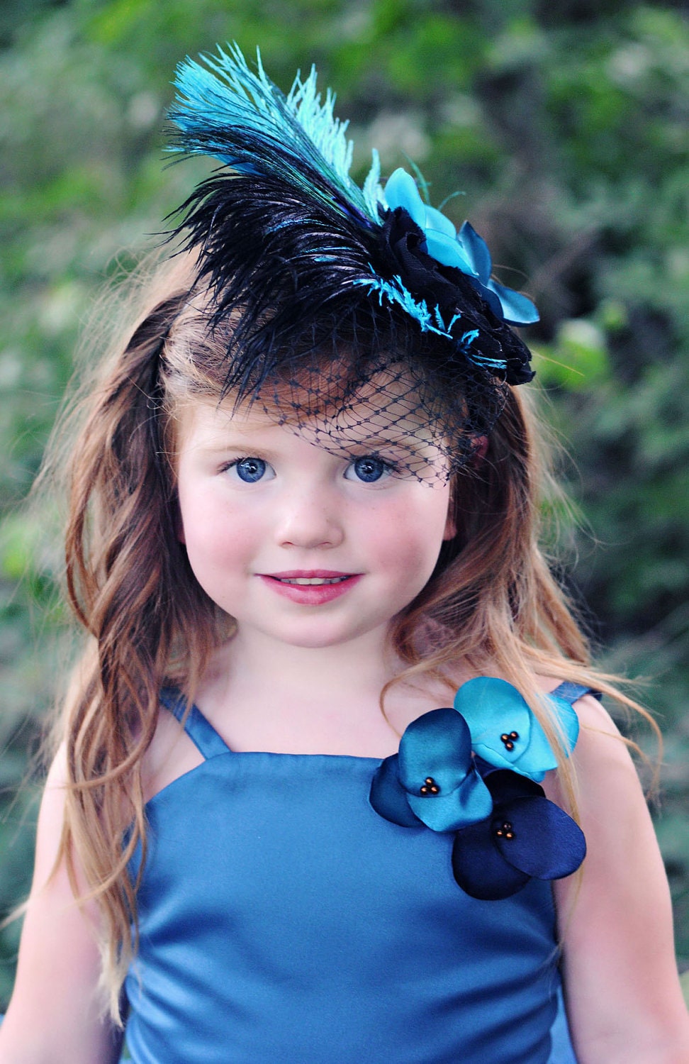Peacock Flower Girl Dress--Tutu--Satin Corset Top w Handmade Flowers----Weddings-Pageants-Portraits
