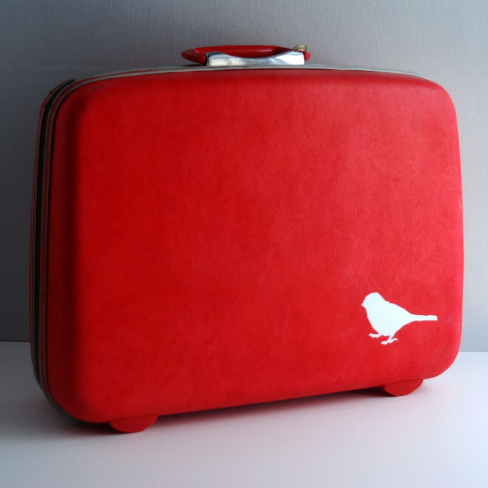 SALE ITEM Sexy Red Hand Painted Vintage Suitcase Perfect for Travel & Fun, by BlueBernice