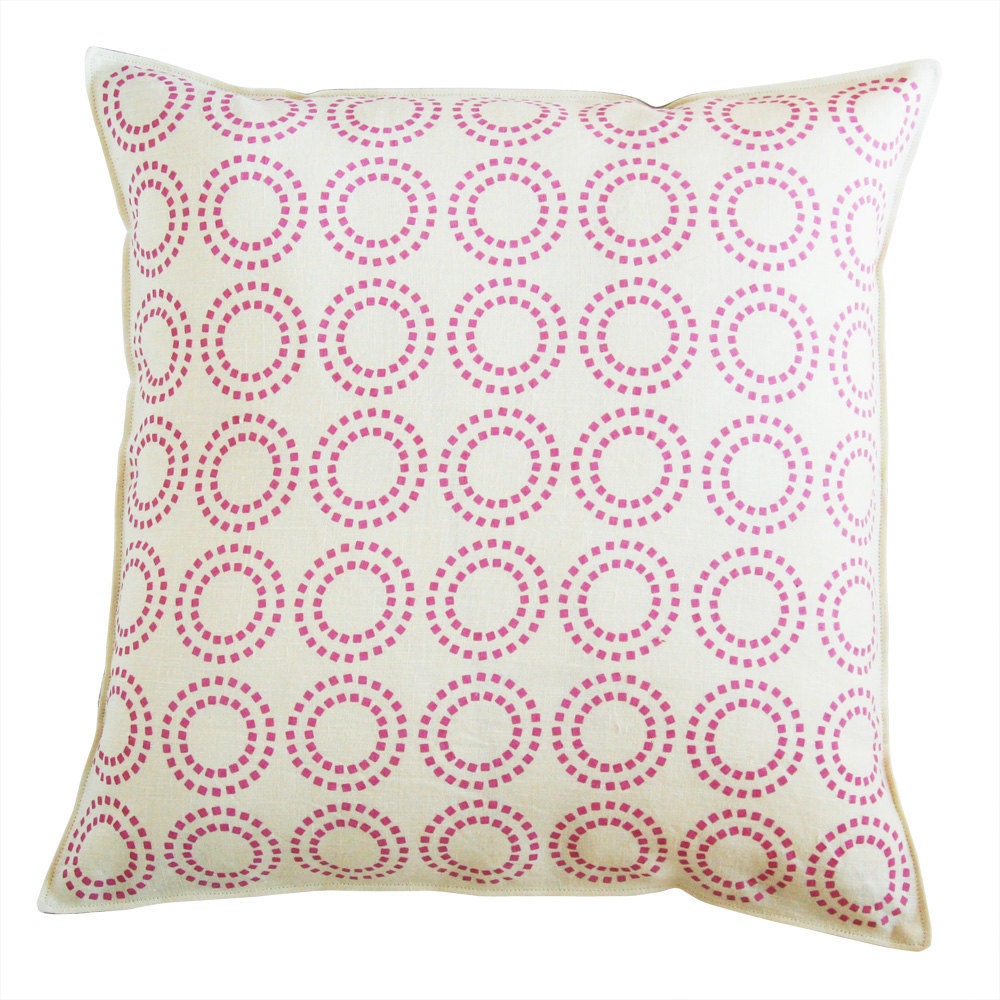 optical circles linen pillow cover pink