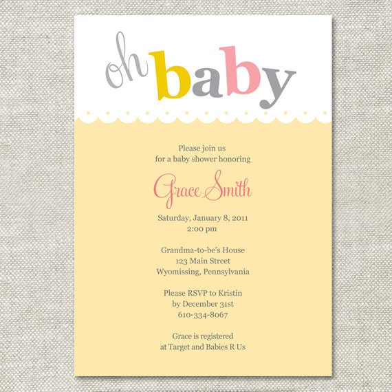 Custom Baby Shower Invitation (Digital or Printed) - "Oh Baby"