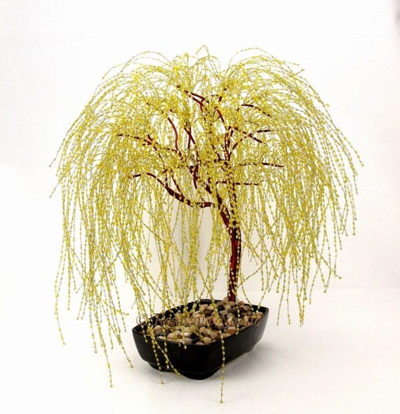 Golden Weeping Willow Beaded Bonsai Tree by BeadedPointOfView