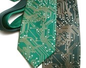 Circuit Board Nerdy Tie - Metallic Copper and Silver Ink on Green or Black Necktie
