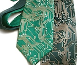 Circuit Board Men's Necktie - Metallic Copper and Silver Ink on Green or Black Necktie