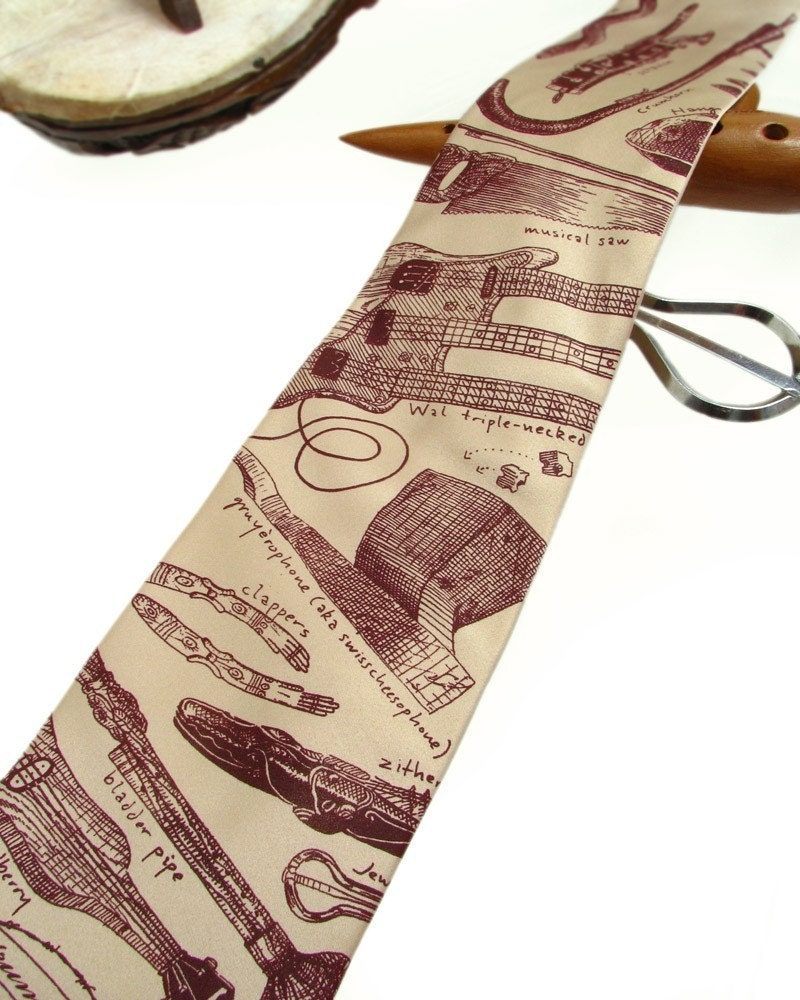 Men's Necktie - Instrumental Oddities Tie - Musical Instruments on Microfiber Necktie