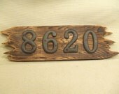 Address sign with 4 cast iron numbers  -- lodge cabin decor -- reclaimed western cedar Pick your numbers