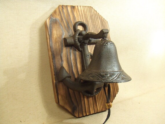 Rustic Anchor Cast Iron Bell -- lodge cabin decor -- reclaimed western cedar