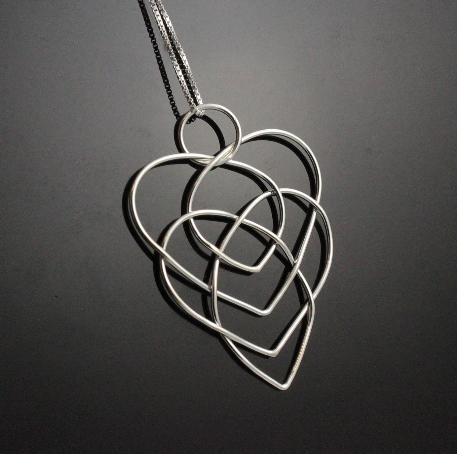 Celtic motherhood knot necklace. Sterling Silver heart necklace Unique gift for mom, grandma. Bold necklace. Infinity knot necklace