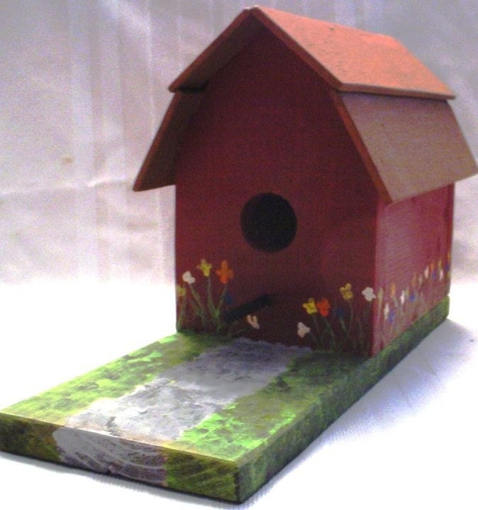 Country Barn Birdhouse with Flowers