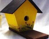 Sunshine Yellow Birdhouse with Flowers
