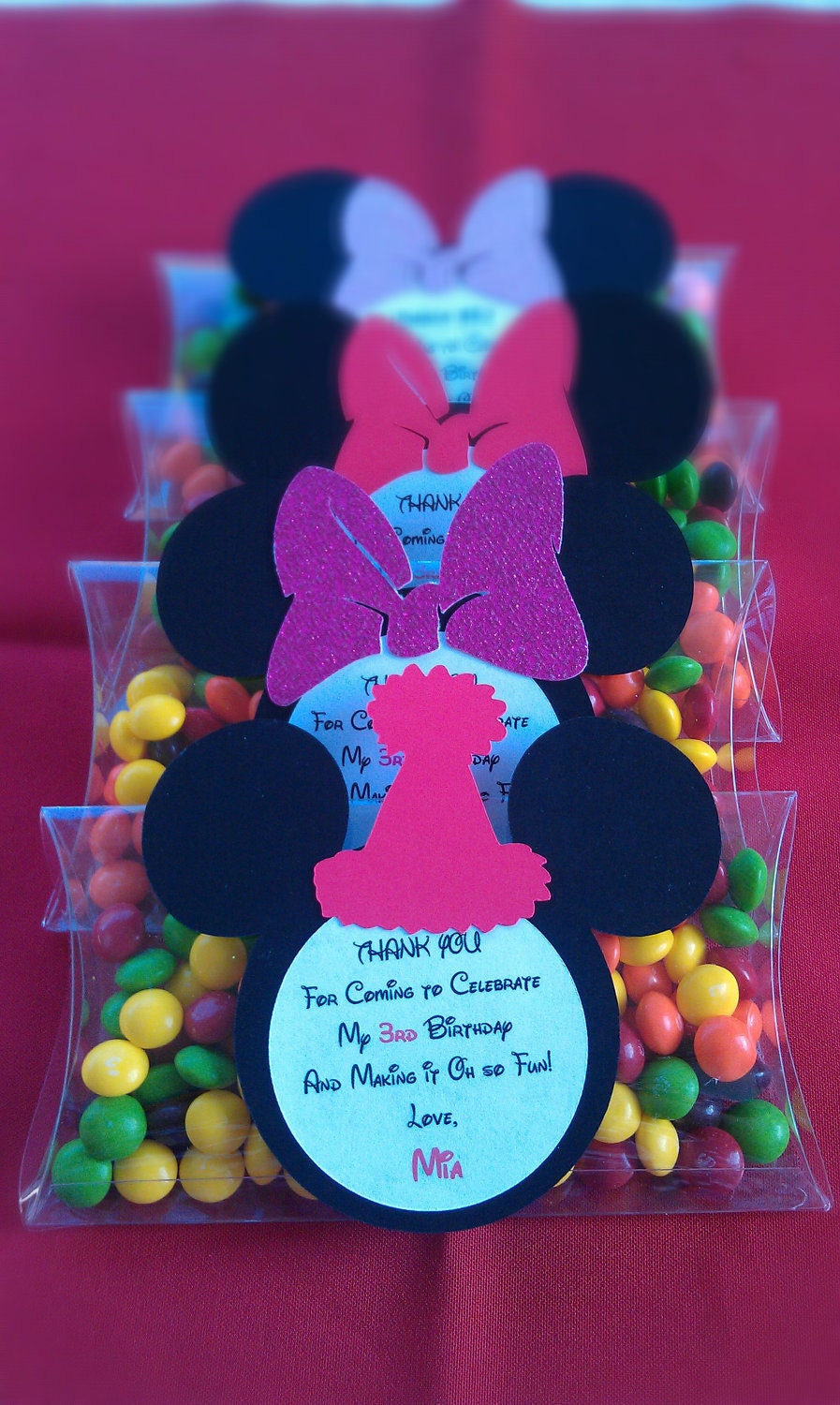 Mickey Mouse or Minnie Mouse Clear pillow boxes for Birthday or any themed party