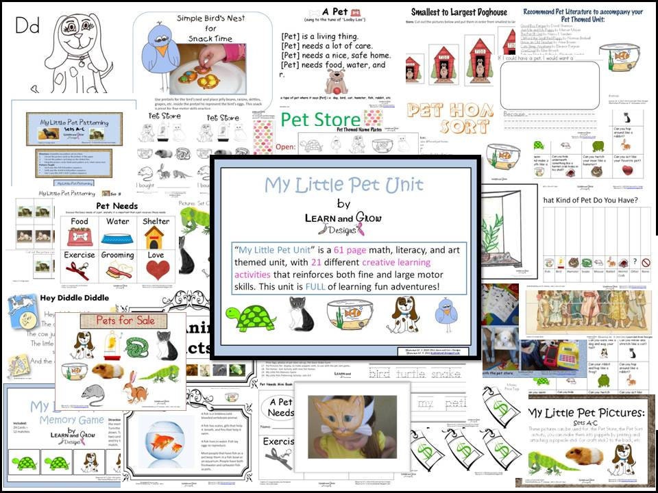 My Little Pet Themed Learning Unit - Contains 62 Pages of: Art, Literacy, and Math Activities
