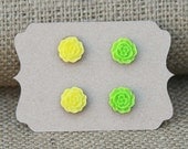 Rose Earrings, Stud Earrings, Post Earrings - Lime Green and Canary Yellow