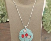 Red Tulips Fabric Button Pendant Necklace