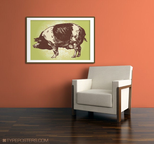 Oink - 24x36 Huge Art Print - Vintage Style Color Palette