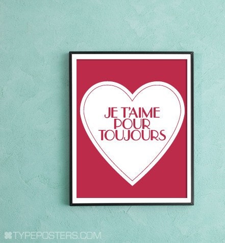 Je T'aime French Typography Poster in RED