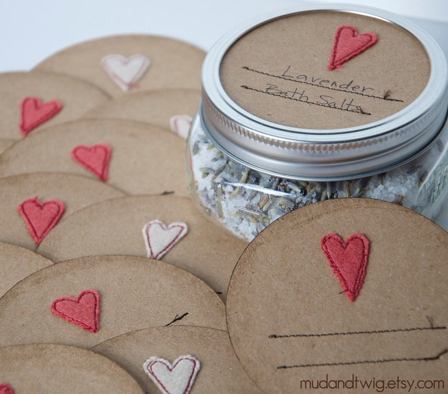 Mason jar gift labels - hearts - 12pc - regular or wide-mouth