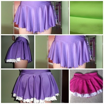 Figure skating skirt, dance skirt - single front panel, double ruffled back panel. Available in a rainbow of colours.