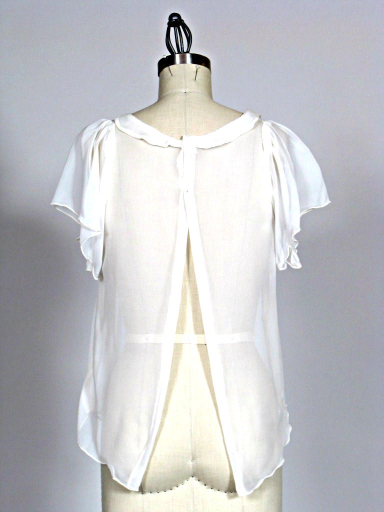 Vintage Inspired Silk Chiffon Ruffle Blouse White - Daisy