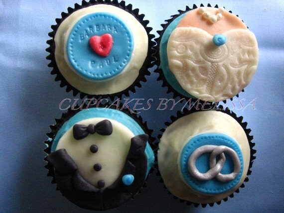 4 Wedding Theme Fondant Cupcake Toppers (EDIBLE) Il_570xn