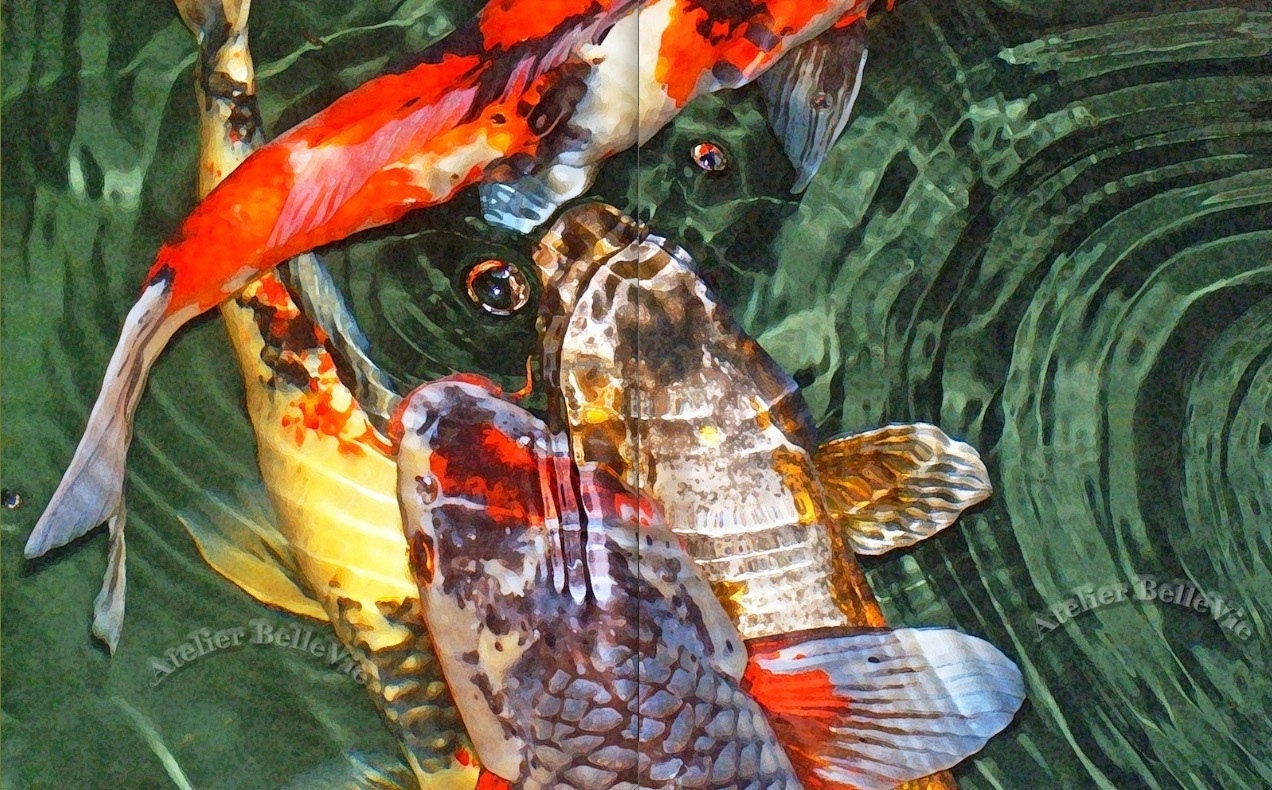 Fine Art Prints - 'Diptych: Koi in Watercolor 1' - 2 8x10 Fine Art Photographic Prints
