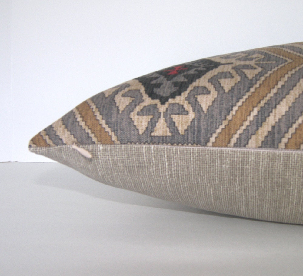 Last One - Decorative Designer Lumbar Pillow Cover - 12 x 20  inches - Grey - Black - Red - Brown - Taupe