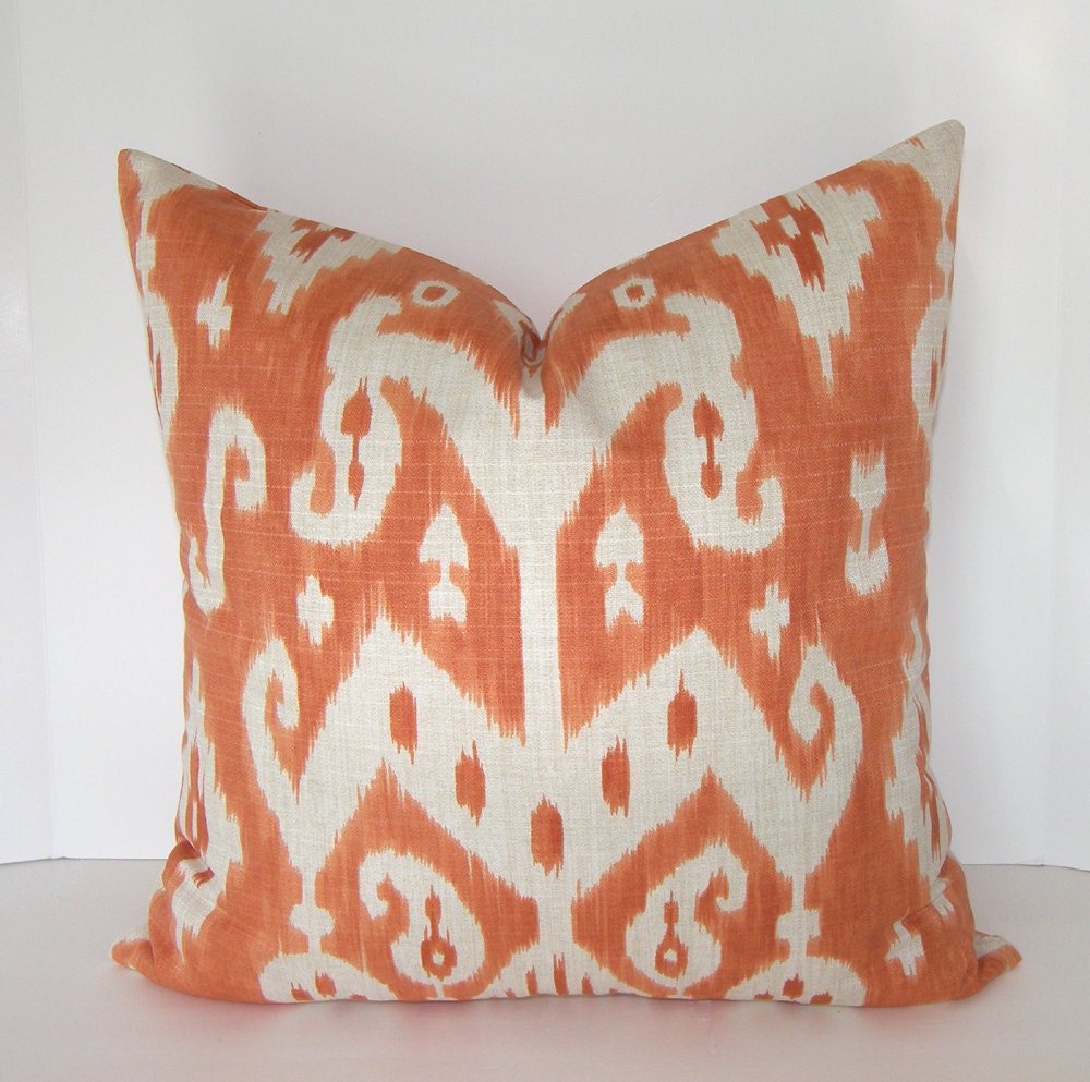 Both Sides - Decorative Pillow Cover - 16x16 inches - Orange/Tangerine - Ivory