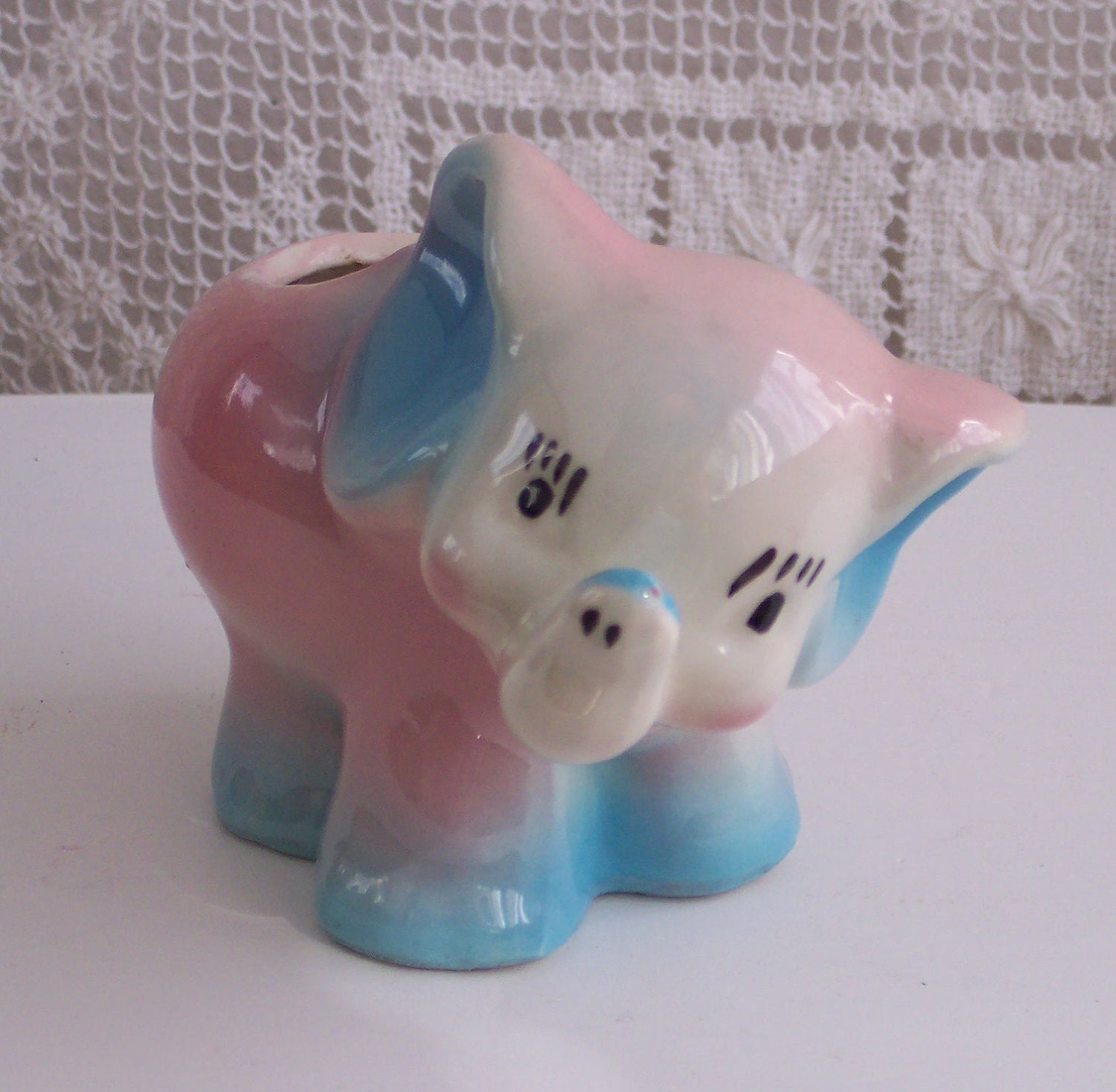 Vintage Pink and Blue Baby Elephant Planter by TickleBugTreasures