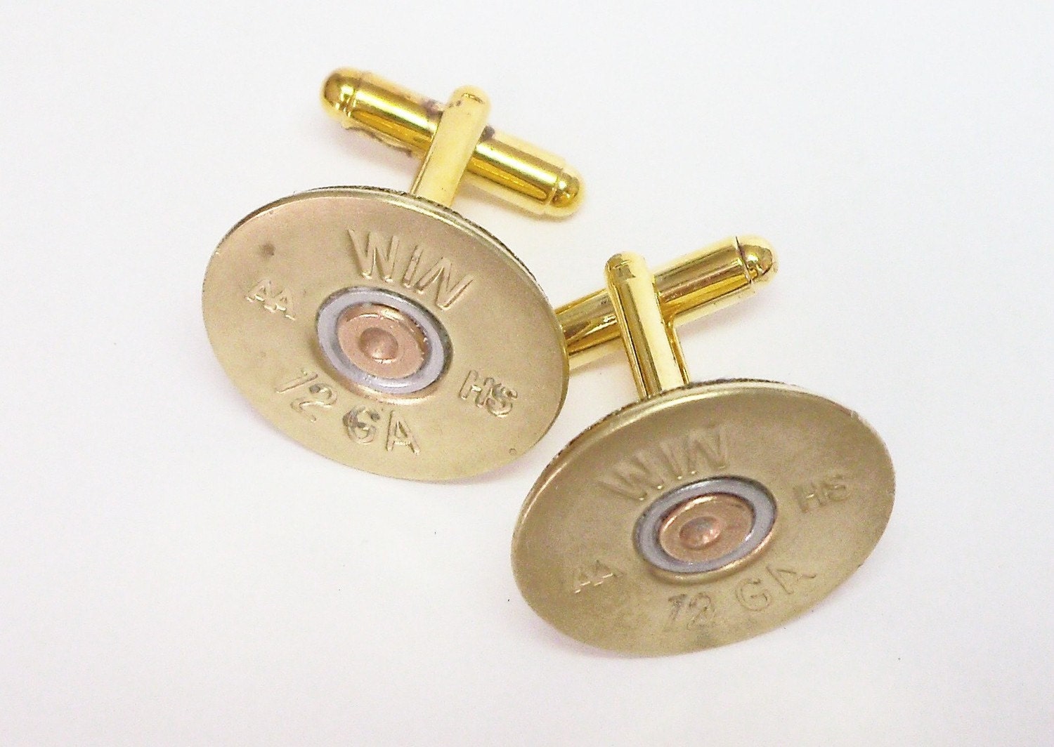Winchester 12 Gauge Brass Shotgun Cuff Links Cufflinks - Gold Tone