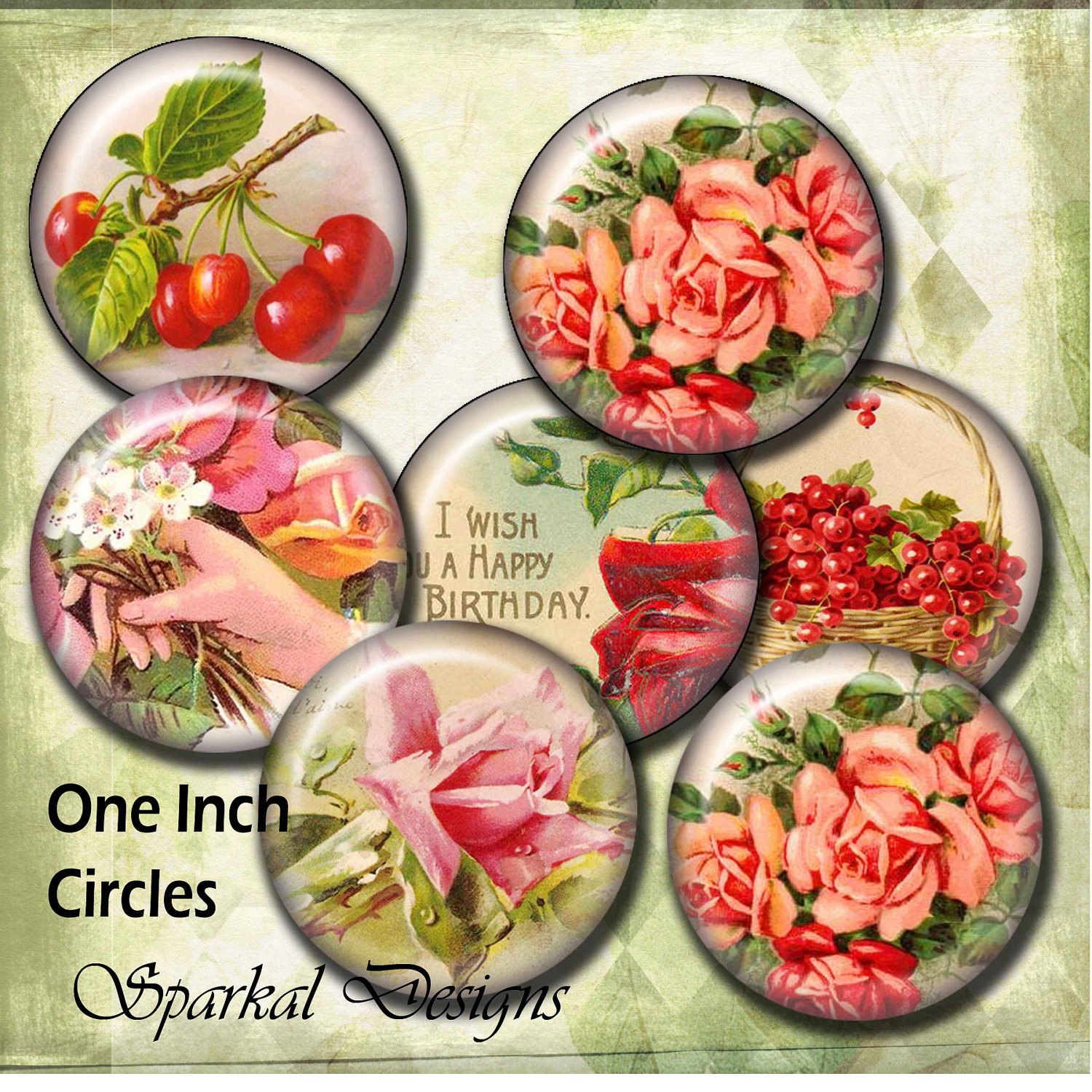Digital Collage Sheet Vintage Roses 1 inch Circle Images Bottle Cap Pendant Images Printable digital collage sheet L590 Il_170x135