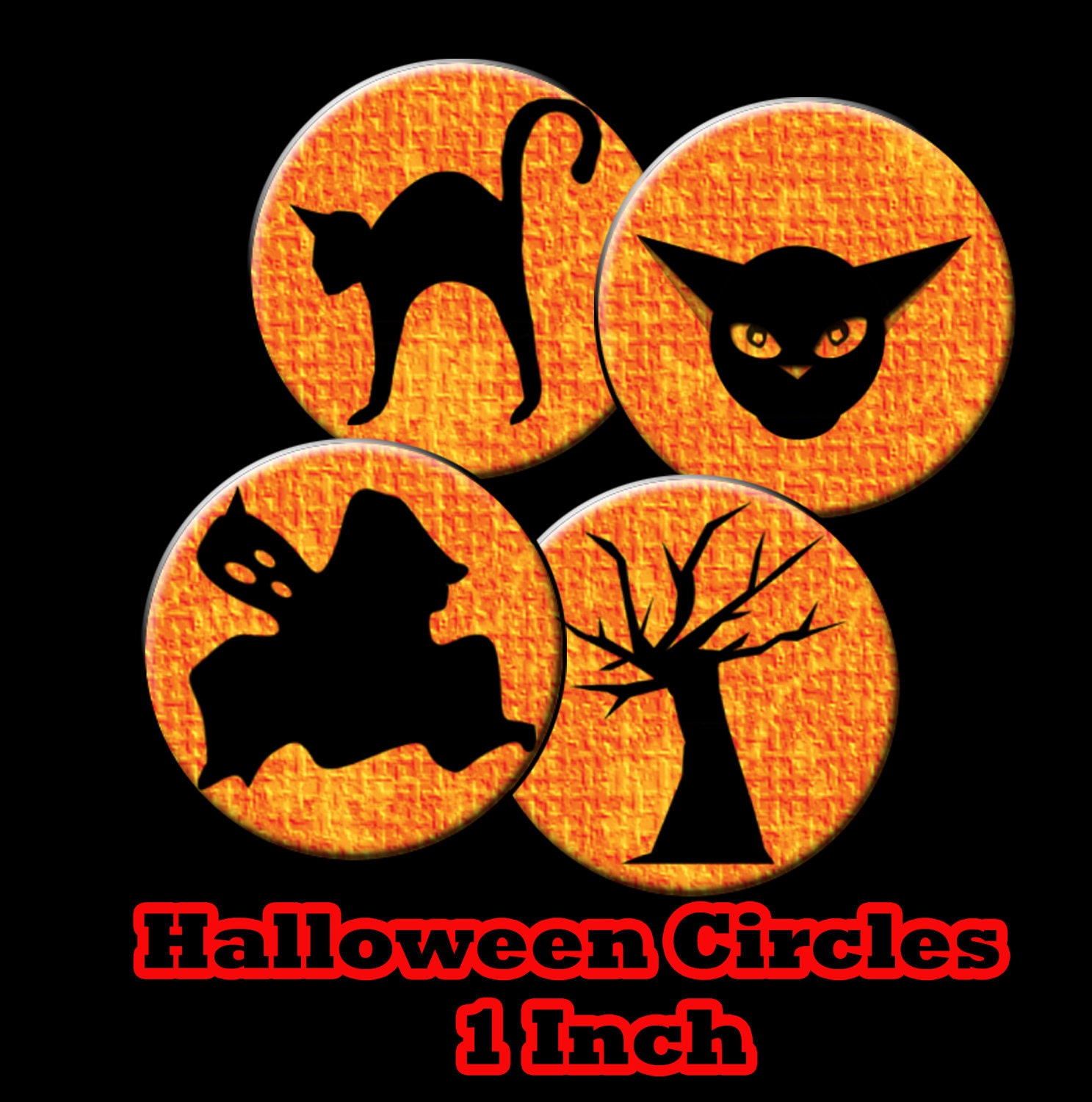 Halloween 1 inch Circle images Instant Download Bottlcap Images, Silhouette Halloween images, Silhouette Halloween clipart, scary clipart Il_570xn