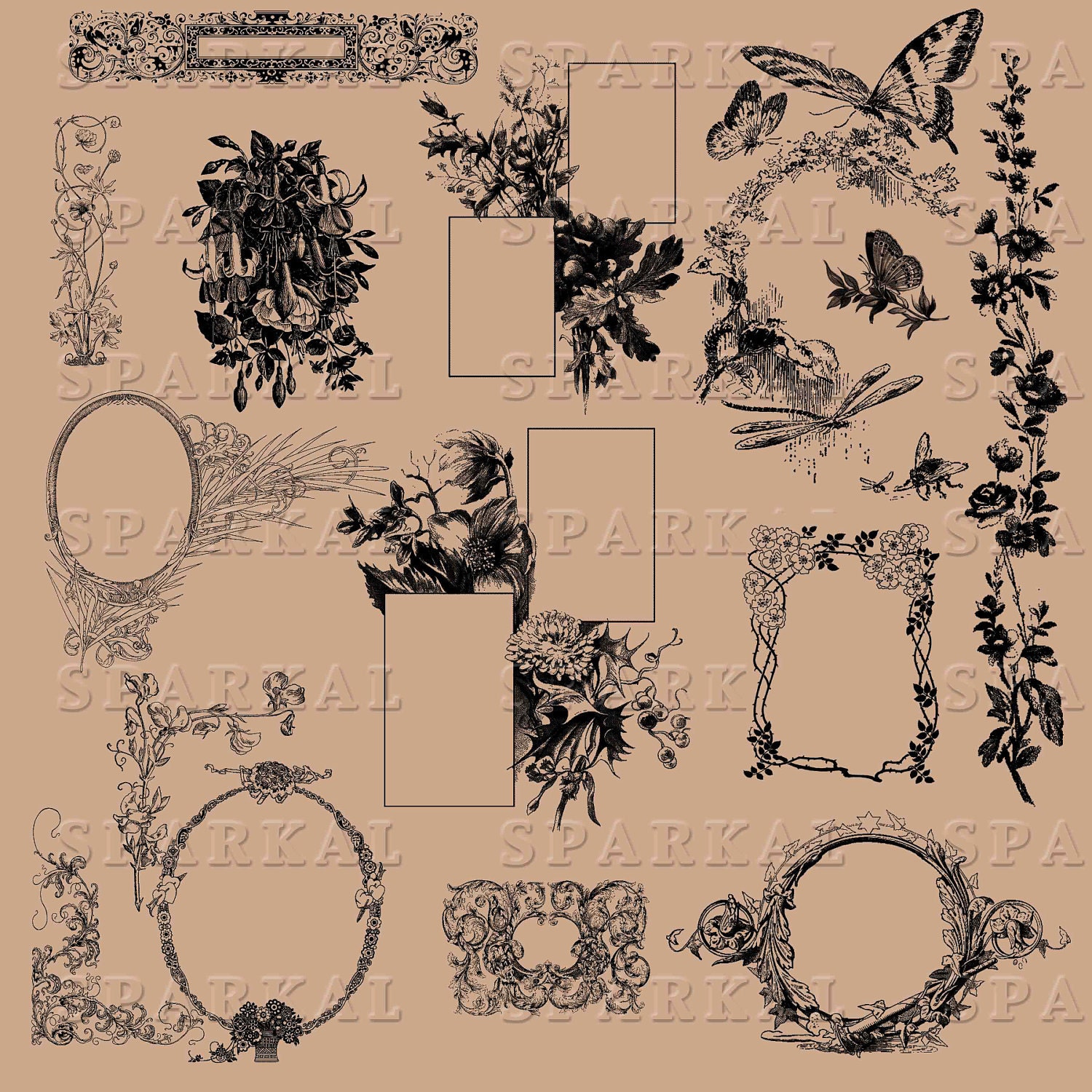 Butterfly Clip Art Floral Wedding Frames Oval frames Photo Frames Printable Floral border Floral Wedding Swag element Instant dragonfly L510 Il_570xn