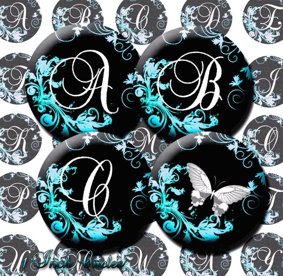 Digital Collage Sheet Blue Monogram Alphabet BottleCap Circle Images, no. l518 Digital Collage Sheets 1 inch Circle Sale Il_570xn