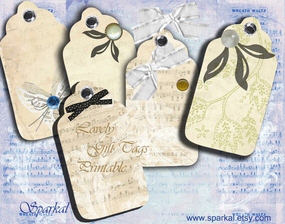 Digital Collage Printable Vintage Wedding Gift Tags Shabby Chic Il_570xn