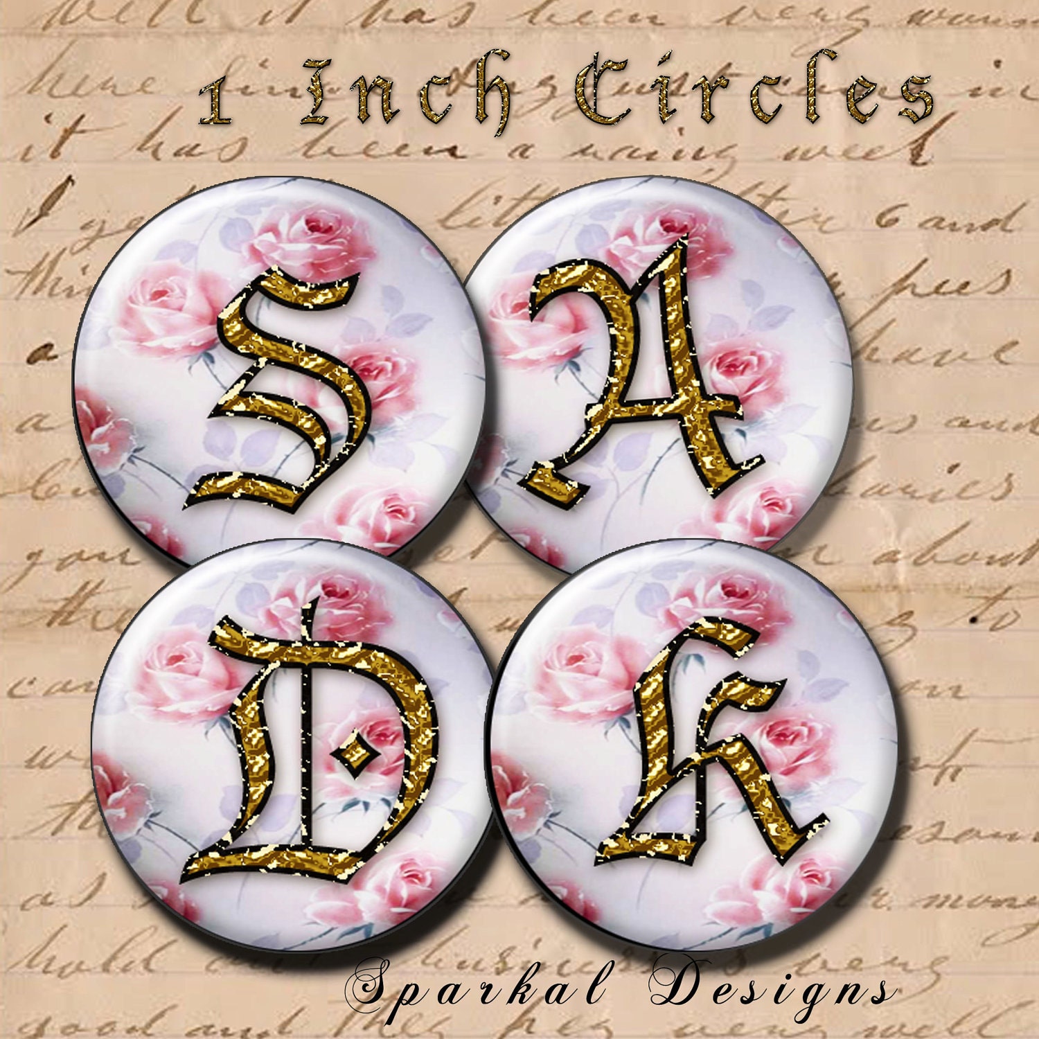 Digital Collage Sheet Digital Rose Monogram Alphabet Bottle Cap Circle Image Digital Collage Sheets 1 inch Circle Sale Il_570xn