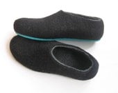 special sale. Aqua Green Color Sole Felted Wool Flat Shoes Black. Non Slip Outdoor Indoor.  Eco Friendly. Womens sizes
