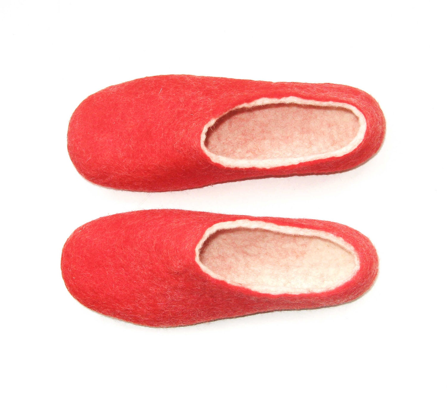 Strawberry. Felted Wool Slippers White Red.  Women's sizes