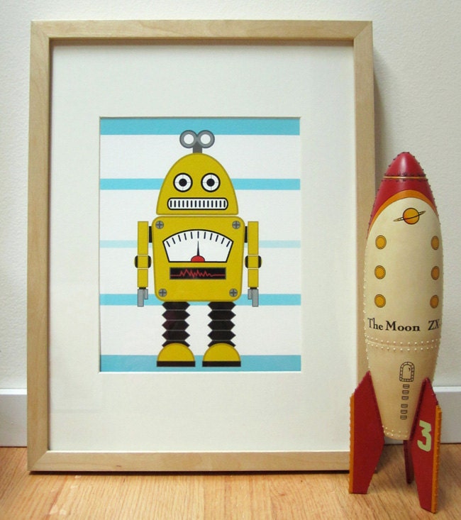 Robot Art Print - Wall Art - Kids Art - Children