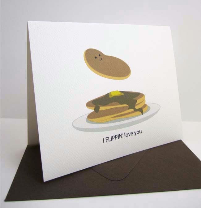Love Card - Anniversary Card - Breakfast Card - Blank - I Flippin' Love You - Pancakes