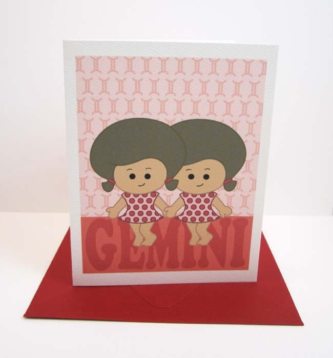 Zodiac Birthday Card  Zodiac Sign Gemini Blank A2 Recycled Paper