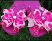 Bubblegum & Hot Pink Boutique Ribbon Bow flip flops with Tulle and Rhinestones