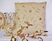 Pillow Cover 20x20 Flax Colored Linen Fabric with Embroidery Wood Button Accent
