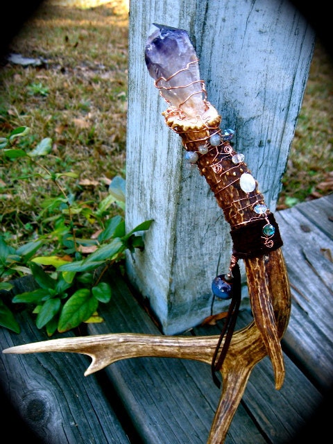 Artemis Antler Wand- Amethyst, moonstone and labradorite