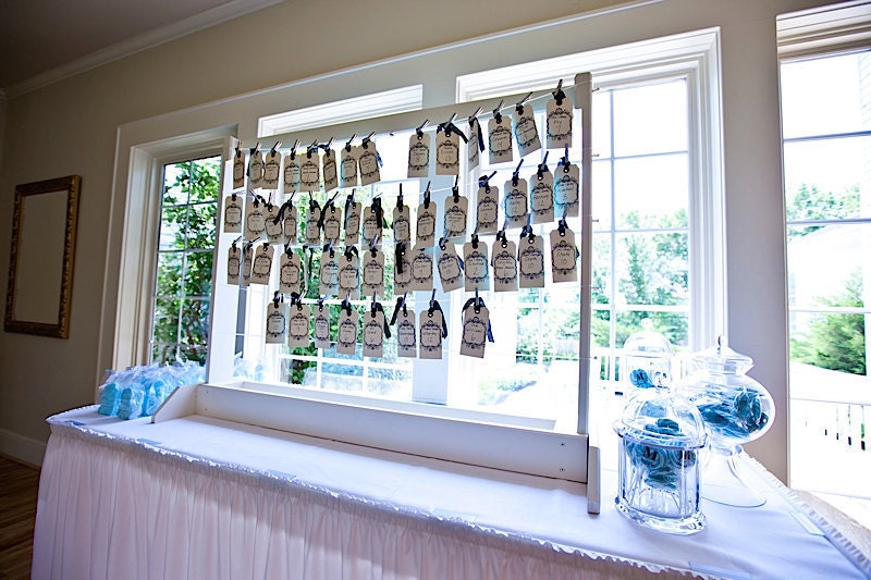 Large Escort Card Holder in White, perfect for a more contemporary Wedding, 5 Rows of Jute String