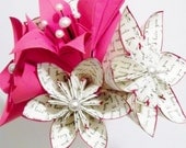 Paper Lily Wedding Bouquet- 9 handmade paper flowers, one of a kind, made to order, bride, bridesmaid, love, centerpiece, decoration