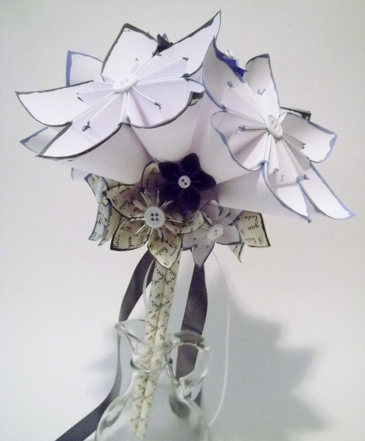 Paper Flower Wedding Bouquet- 10 inch, 18 flowers, handmade, made to order, personalized, origami, one of a kind, non traditional