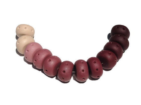 Handmade Polymer Clay Beads Ombre Disc Rondelles Donut Rounds Set of 12 Graduated color hues