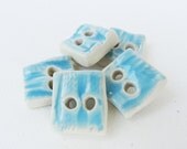 Square Handmade Ceramic Buttons White Stoneware Pottery Set Aquamarine Blue Pastels Powder Sky