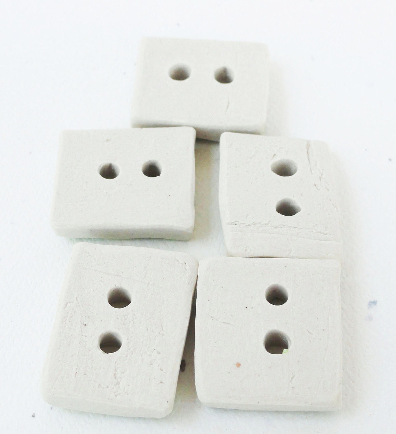 Handmade Ceramic Buttons Square Stoneware Pottery Pastel Lime Green Set Modern Rustic Minimalist