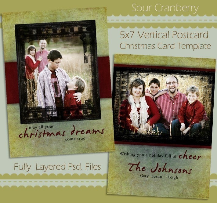Sour Cranberry - 5x7 Vertical Postcard Christmas Holiday Card PSD Template Design